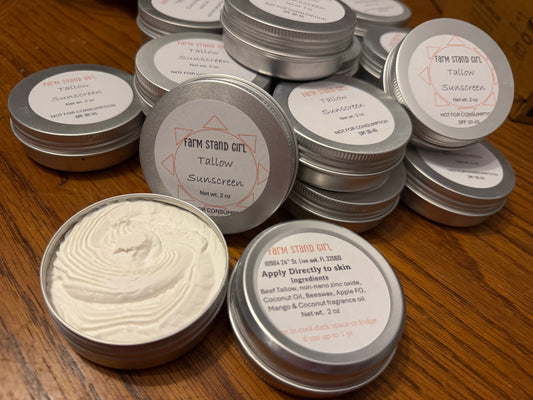 Tallow Sunscreen with non-nano zinc oxide, dye free