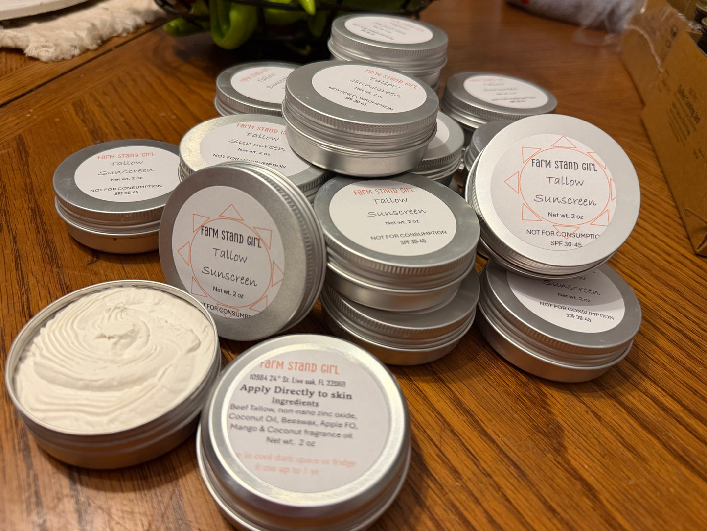 Tallow Sunscreen with non-nano zinc oxide, dye free