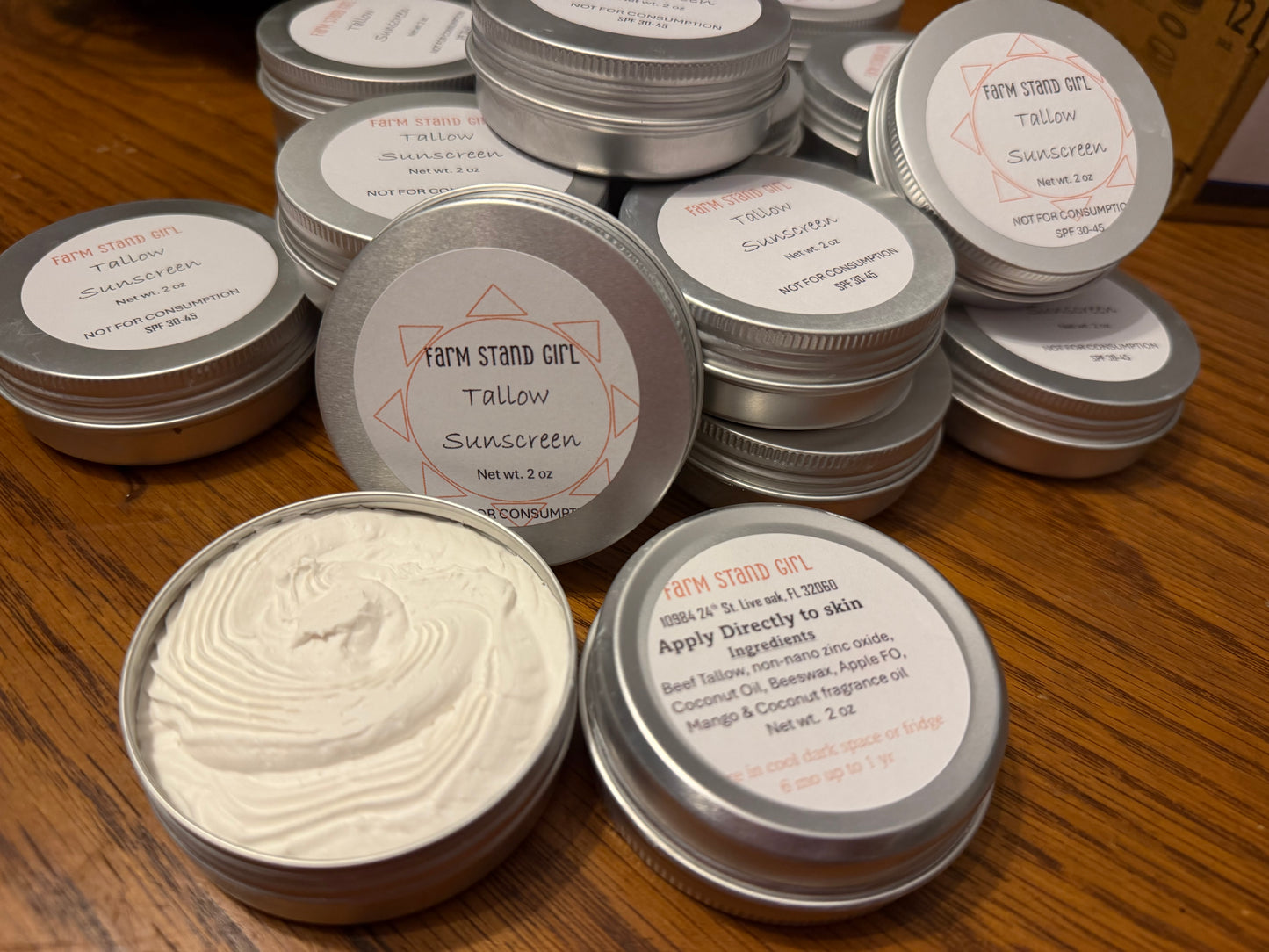 Tallow Sunscreen with non-nano zinc oxide, dye free