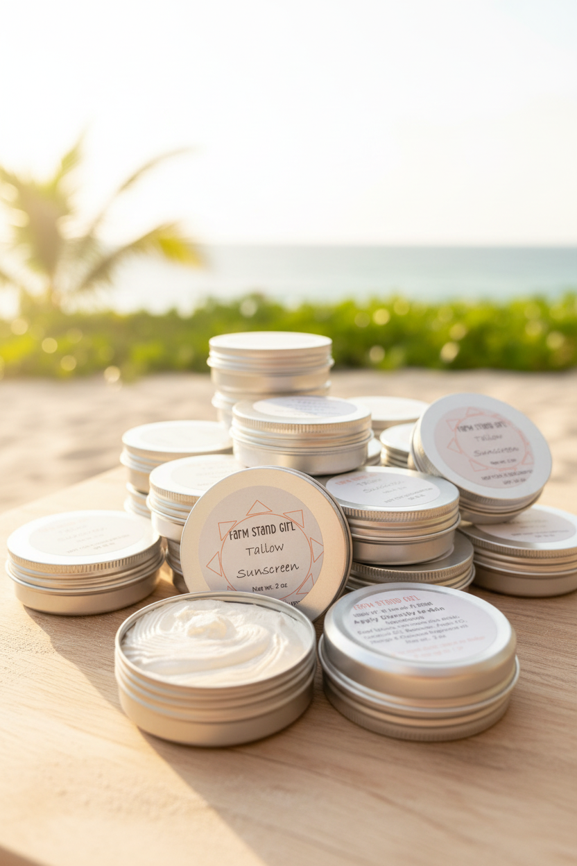 Tallow Sunscreen with non-nano zinc oxide, dye free